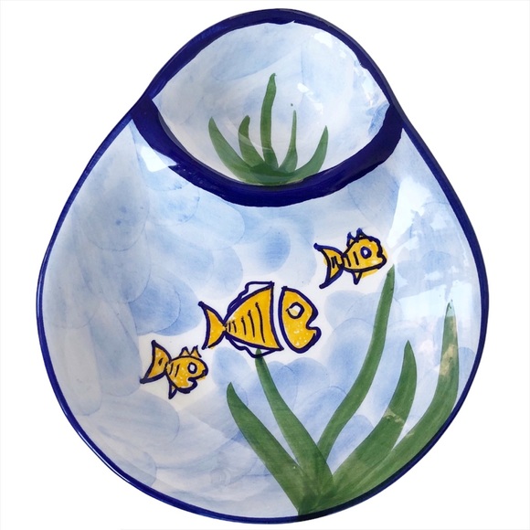 Algarve Portugal Hand Painted Olive Divided Dish - Picture 1 of 6